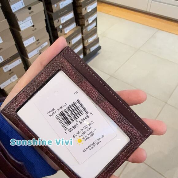 NWT Coach Slim Id Card Case In Signature Canvas CW366 BLACK CURRANT - Picture 4 of 7